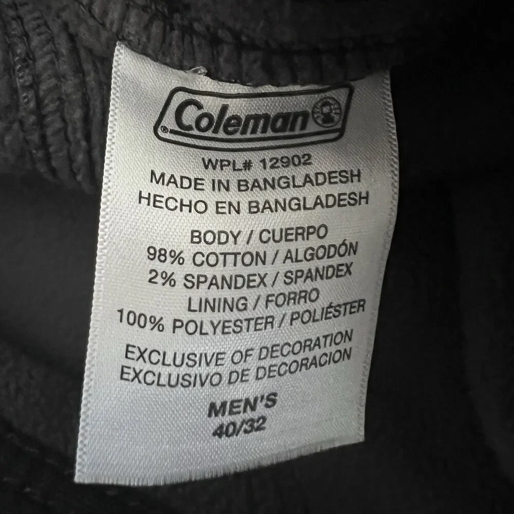 Coleman Mens Fleece Lined Utility Pants 40X32 Black Hiking Outdoor Camping‎ EUC